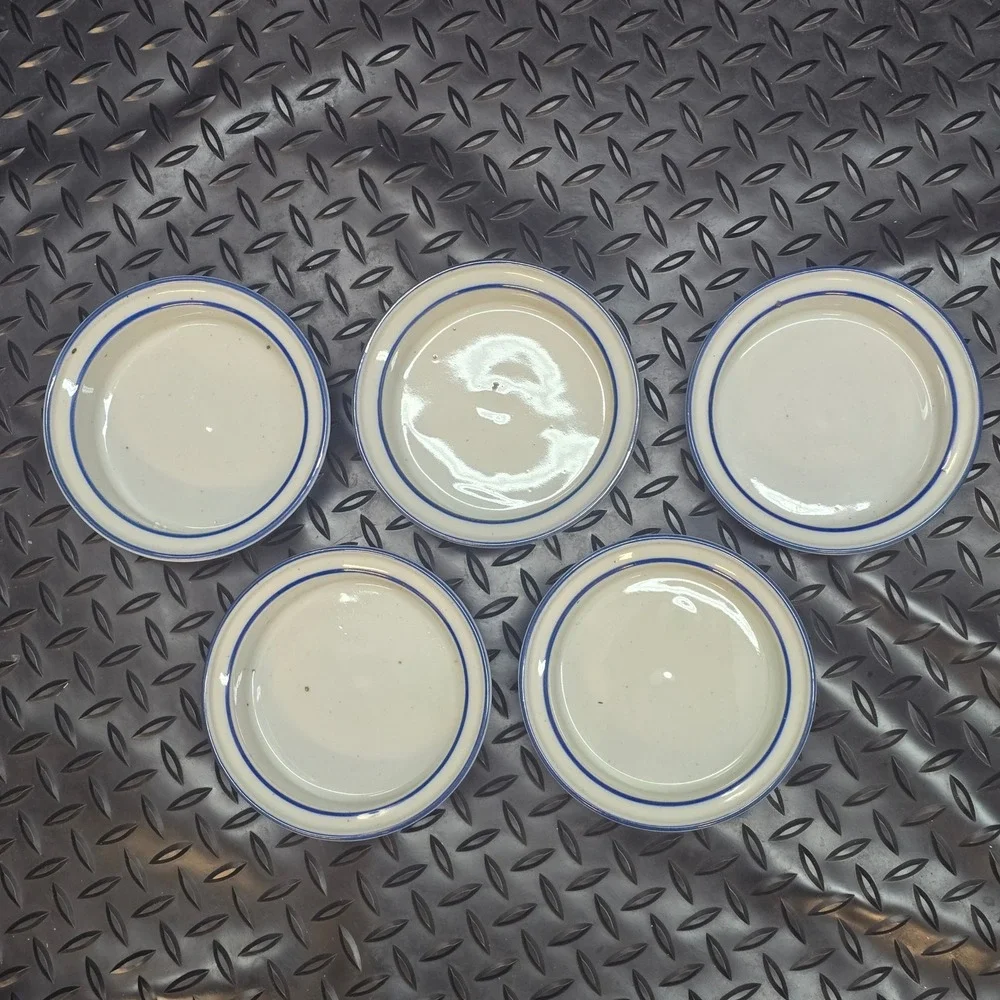 Dansk International Designs Denmark Blue Rim Cream Ramekins Set of 5 Small Bowls